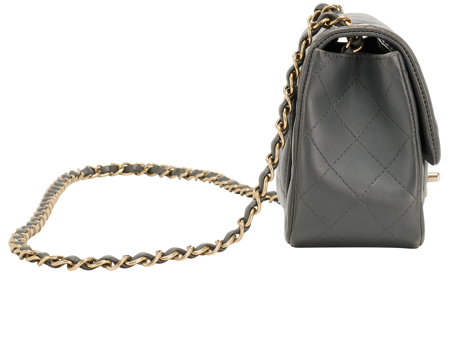 Mini Square Classic Flap Bag, &pound;3,500, Handbags, Grey, Lambskin Leather, Side view